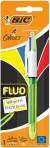 Stylo bille 4 couleurs "Fluo" pointe moyenne + pointe large fluo jaune (Blister)