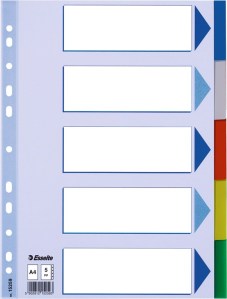 Tabblad A4 met beschrijfbaar voorblad, 11-gaats perforatie, PP - 5 tabs