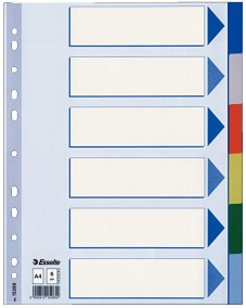 Tabblad A4 met beschrijfbaar voorblad, 11-gaats perforatie, PP - 6 tabs