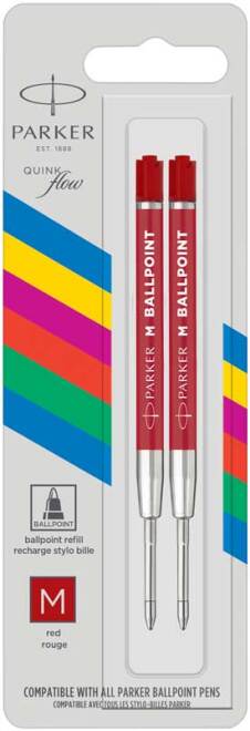 Recharge pour stylo bille "Quinkflow" moyen, set de 2 pièces - Rouge (Blister)