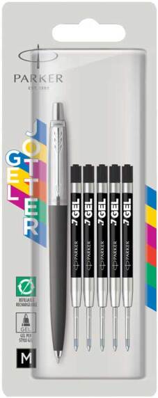 Stylo gel "Jotter Gel" avec 5 recharges noires, moyenne - Black (Blister)