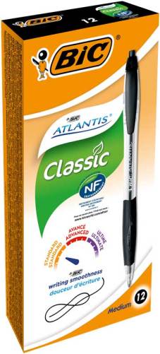 Balpen "Atlantis Classic" medium punt, 12 stuks in een doos - Zwart