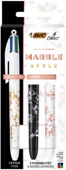 4-kleuren balpen "Marble Style" set van 1 stuk + 2x lichaam (Blister)