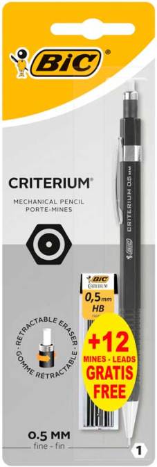 Portemine "Criterium" avec gomme, 0.5mm HB, + 12 mines gratuit (Blister)
