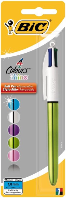 4-kleuren balpen "Shine" medium 1.0mm, set van 1 stuk - Assortie (Blister)