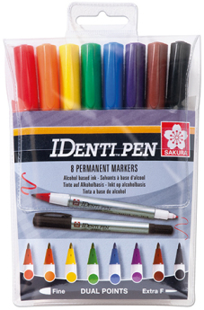 Marker "IDenti Pen" permanent, met 2 punten, set van 8 stuks (Blister)