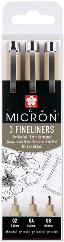 Fineliner "Pigma Micron" set van 3 stuks - Zwart (Blister)