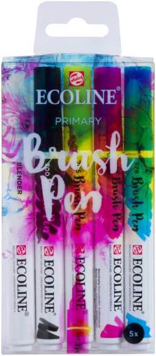 Brush Pen "Ecoline" peinture à l'eau, set de 4 couleurs + blender - Primary