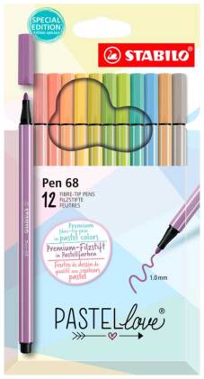 Feutre "Pen 68" moyenne 1mm, set de 12 pièces - Pastel (Blister)