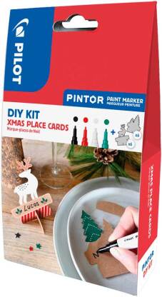DIY-set: 12x Xmas plaats kaartje "Pintor" met 4 fijne verfmarkers (Blister)